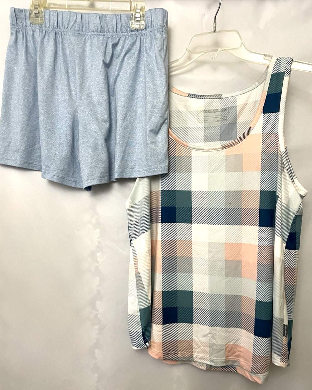 Eddie Bauer Women's M Sleep Shorts Pajama Set Mauve Blue Plaid Comfy Loungewear